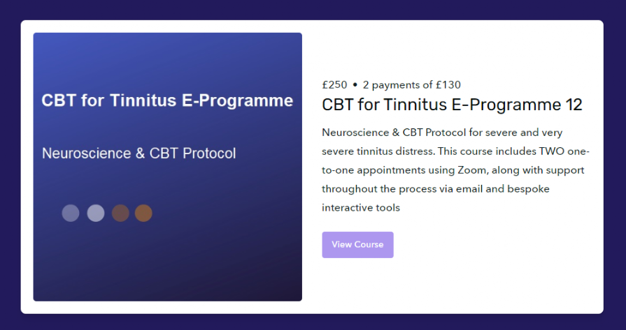 CBT for Tinnitus E-Programme with TWO 1-1 appointments