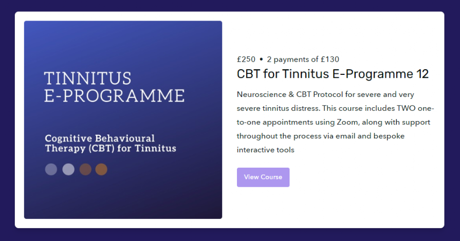CBT for Tinnitus E-Programme with TWO 1-1 appointments
